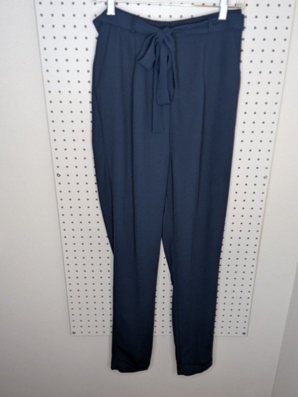 Tall 4 Long ASOS Navy Tie Waist Tapered Trousers Peg Leg Work Pants Pleated